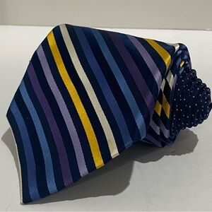 Tommy Hilfiger Men's 100% Imported Silk Tie Blue Gold Purple Diagonal Stripe USA